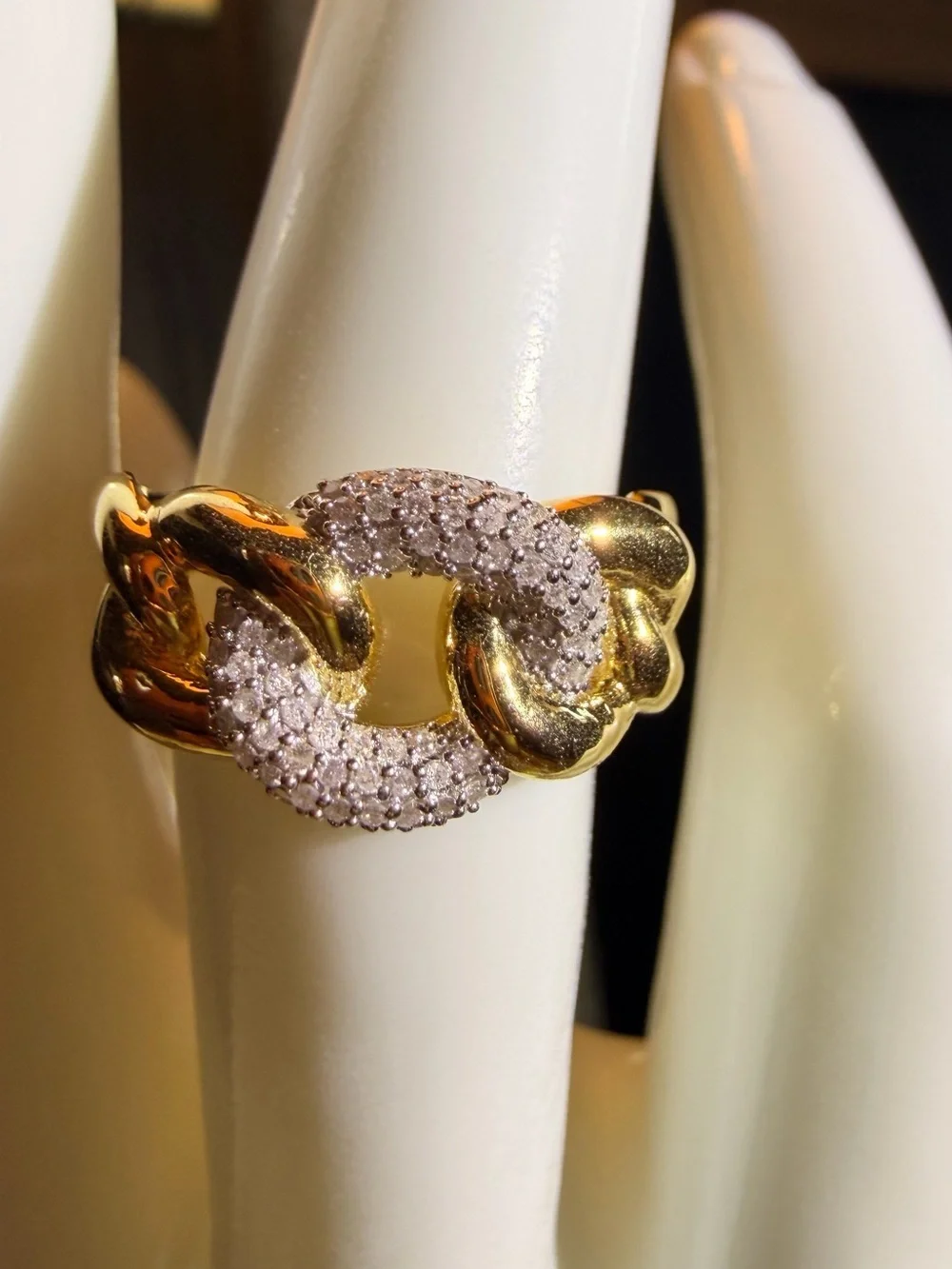 14K Gold Over Sterling Silver 0.25 CTW Diamond Ocean Coral Link Ring Sz 7